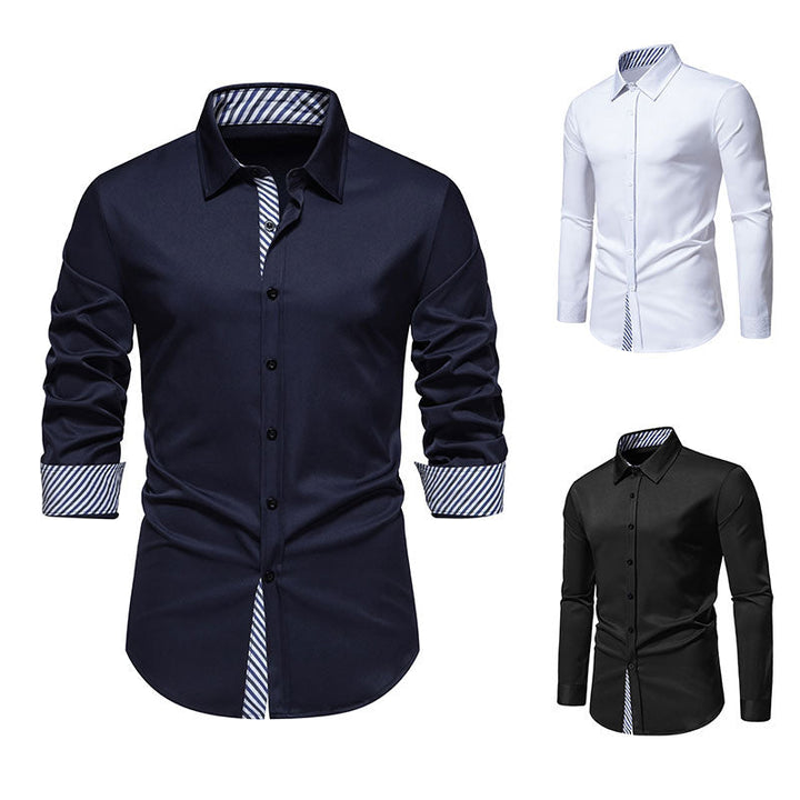 Herren elegantes Langarmhemd mit gestreiften Ärmelabschlüssen Drune