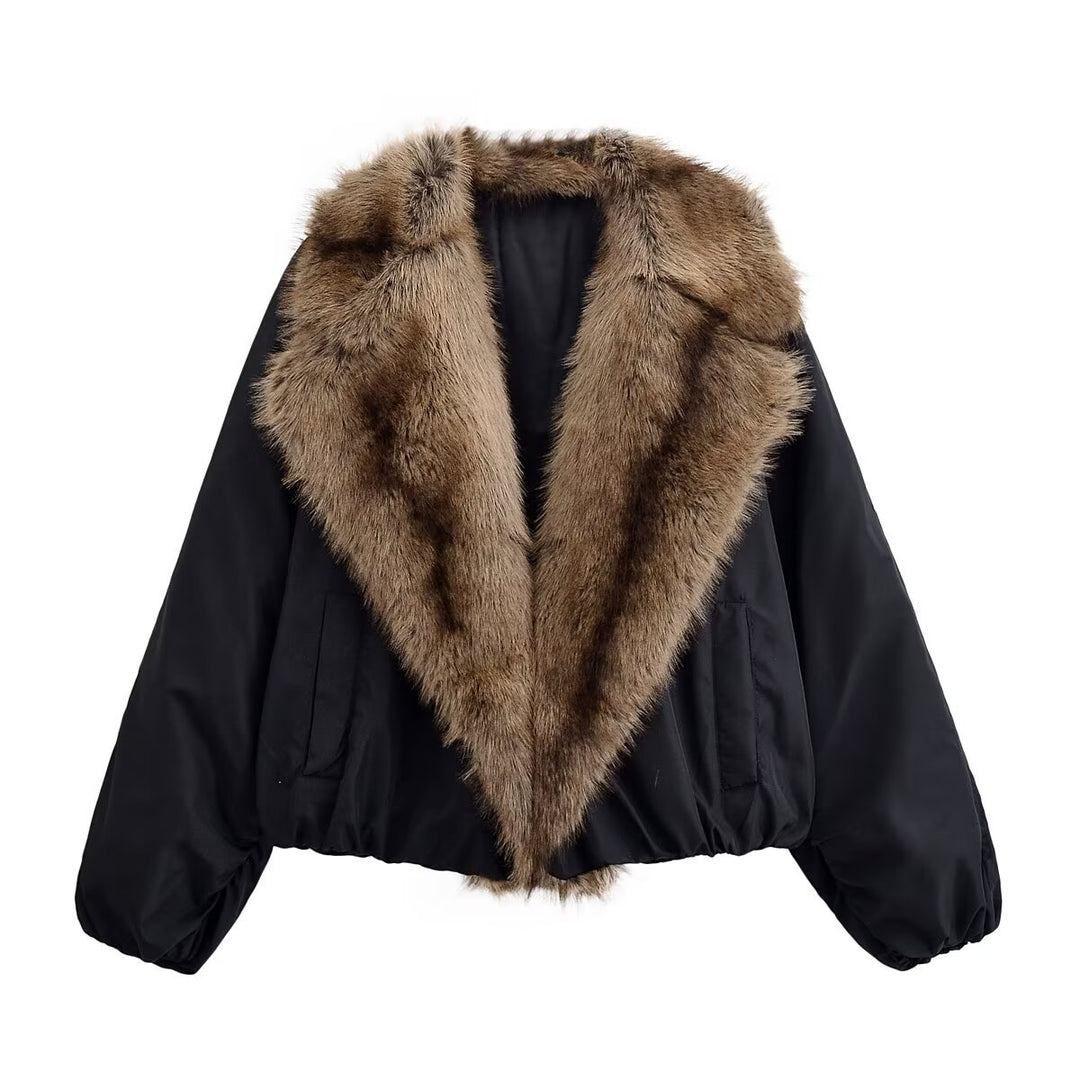 Damen Kurze gesteppte Bomberjacke mit voluminösem Faux-Fur-Schalkragen Drune