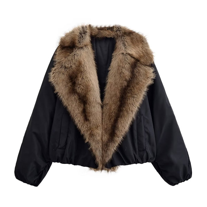 Damen Kurze gesteppte Bomberjacke mit voluminösem Faux-Fur-Schalkragen Drune