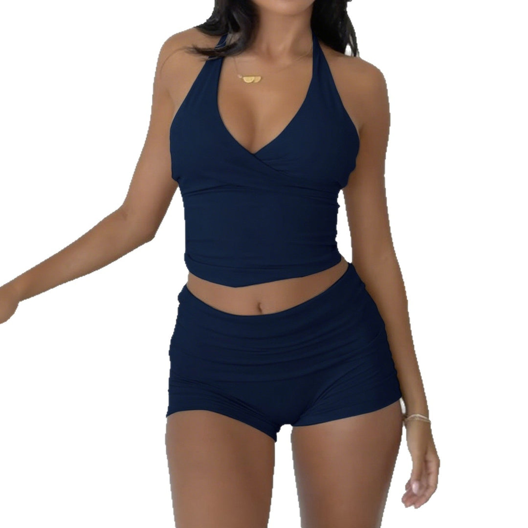 Damen Sportlicher Einteiler mit Wickeldesign und tiefem V-Ausschnitt Drune