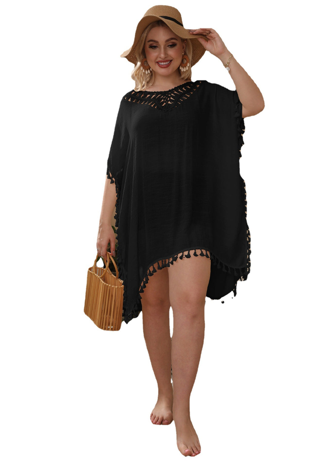 Damen luftiger Strand-Kaftan mit dekorativen Quasten Drune