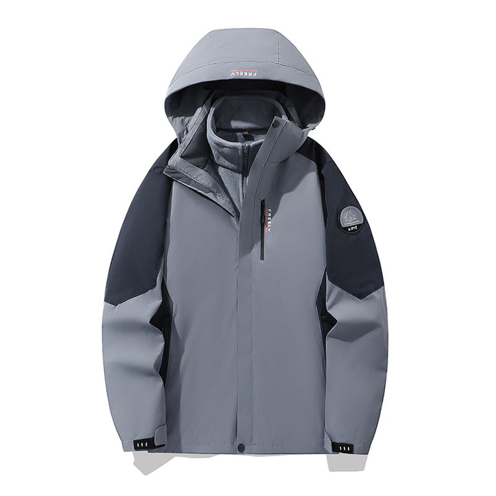 Herren wasserdichte dreiteilige Winterjacke mit abnehmbarer Kapuze und Fleece-Innenjacke Drune