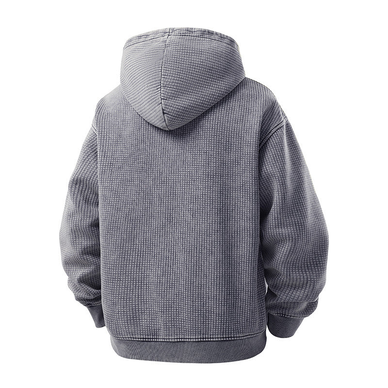 Herren Oversize-Waffelstruktur-Kapuzenjacke mit durchgehendem Reißverschluss Drune