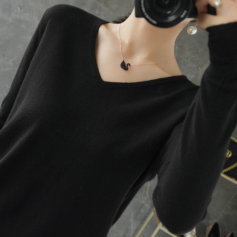 Damen leichter V-Ausschnitt Kaschmir-Look Feinstrickpullover Drune