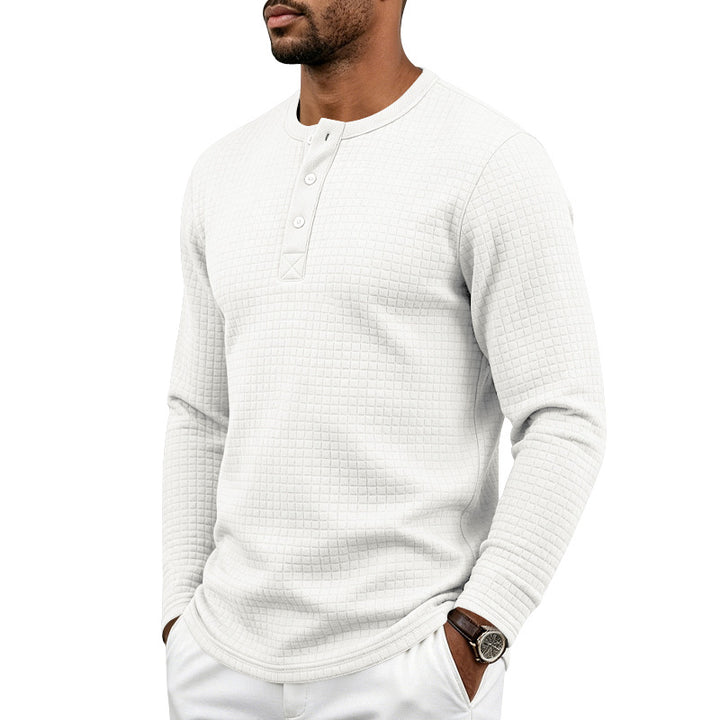 Herren Strukturiertes Waffel-Thermalshirt mit Henley-Knopfleiste und gerundetem Saum Drune
