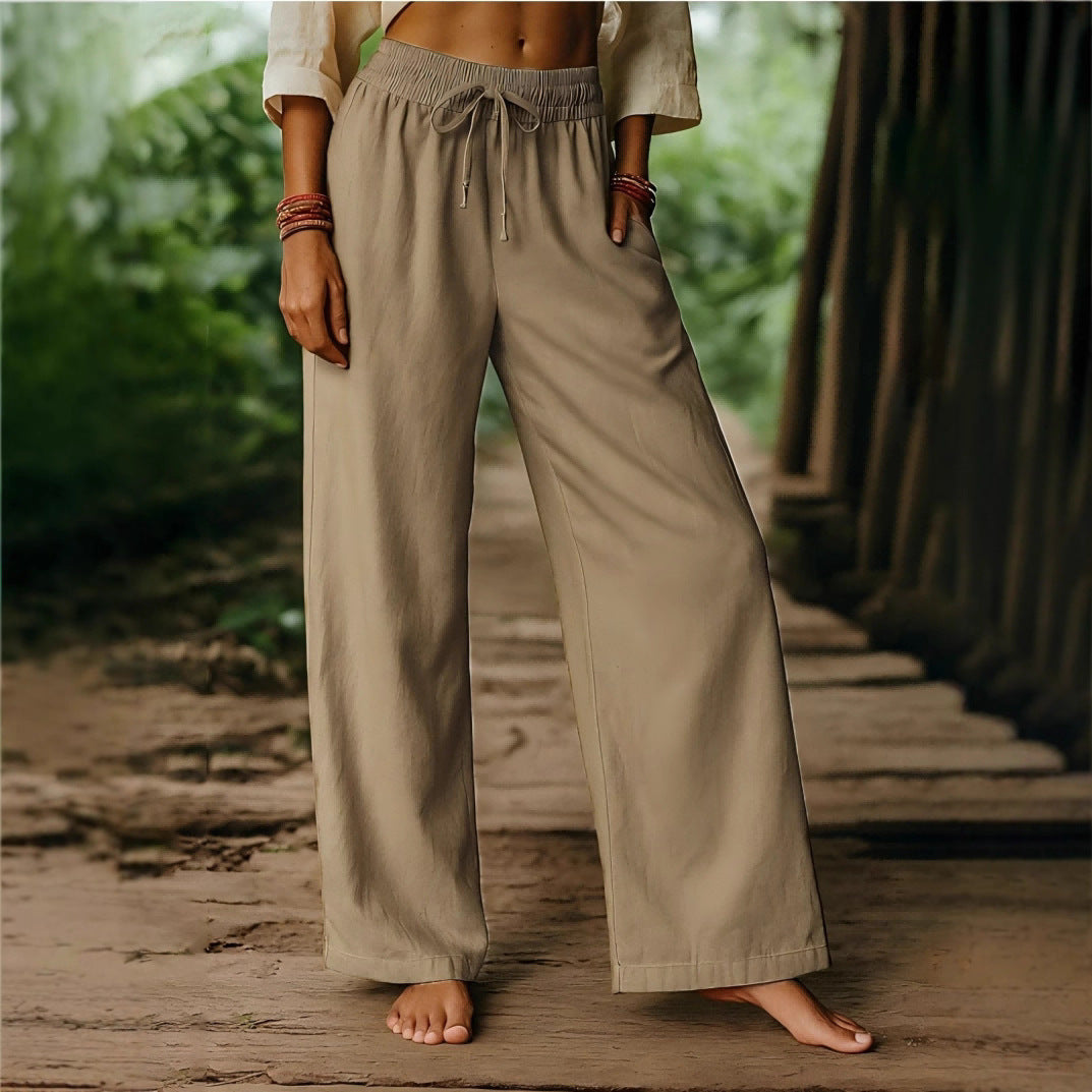 Damen Luftige Freizeithose mit weitem Schnitt und elastischem Bund Drune