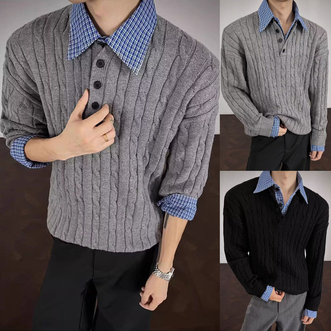 Herren Modischer Grobstrickpullover mit V-Ausschnitt Drune