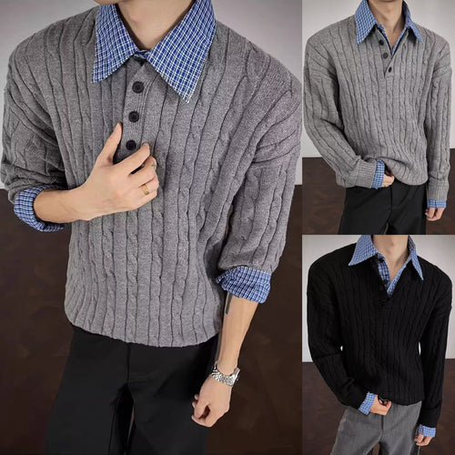 Herren Modischer Grobstrickpullover mit V-Ausschnitt Drune