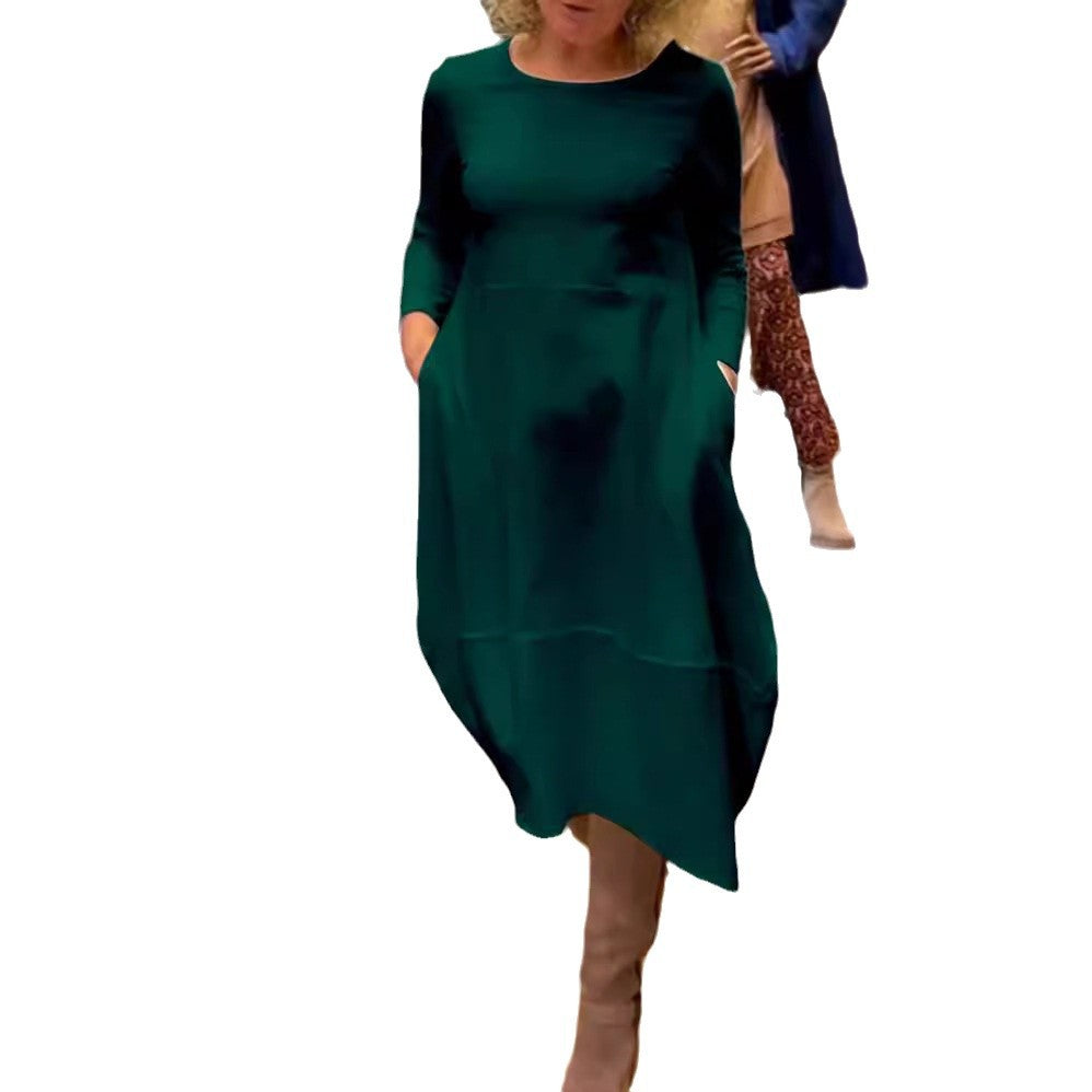 Damen nan asymmetrisches Ballonkleid mit dreiviertelärmeln, seitlichen Eingrifftaschen und fließendem Zipfelsaum Drune