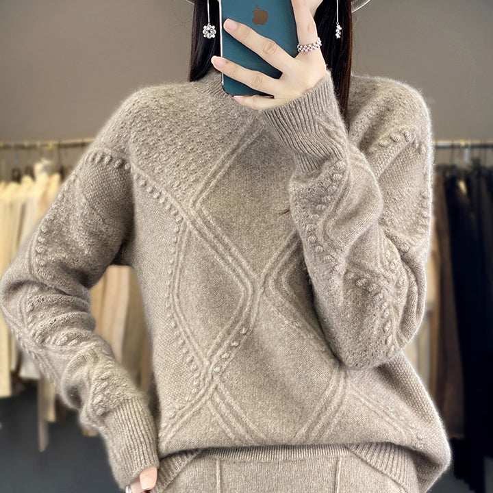 Damen Kuscheliger Mohair‑Look Oversize‑Pullover mit Rautenstruktur und Noppen‑Details Drune