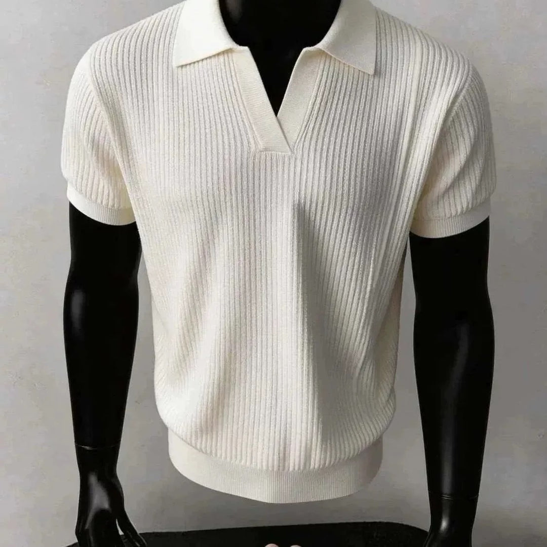Herren Modisches Strickpoloshirt mit V-Ausschnitt Drune