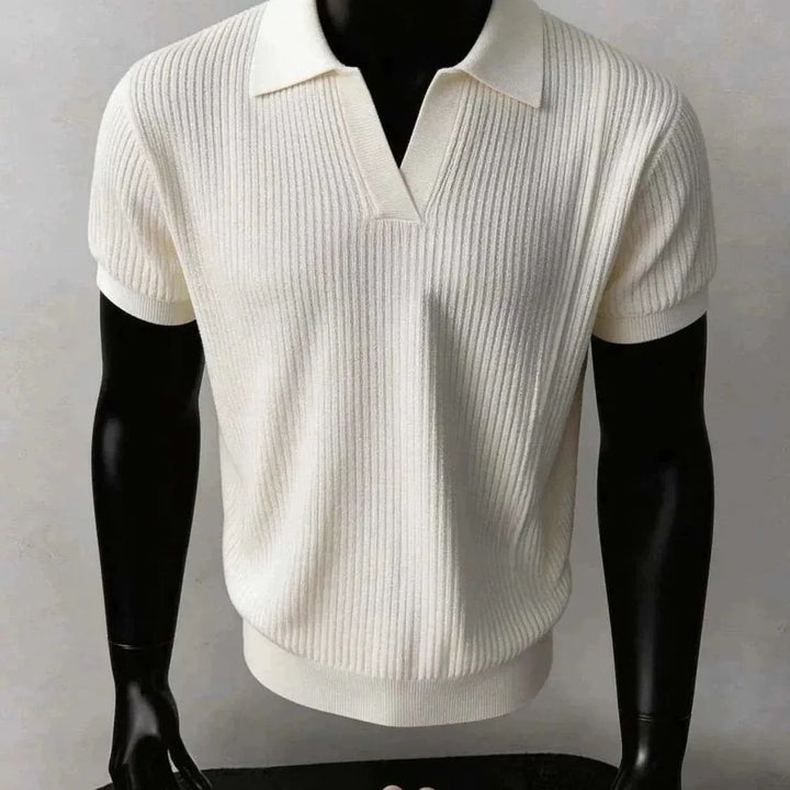 Herren Modisches Strickpoloshirt mit V-Ausschnitt Drune