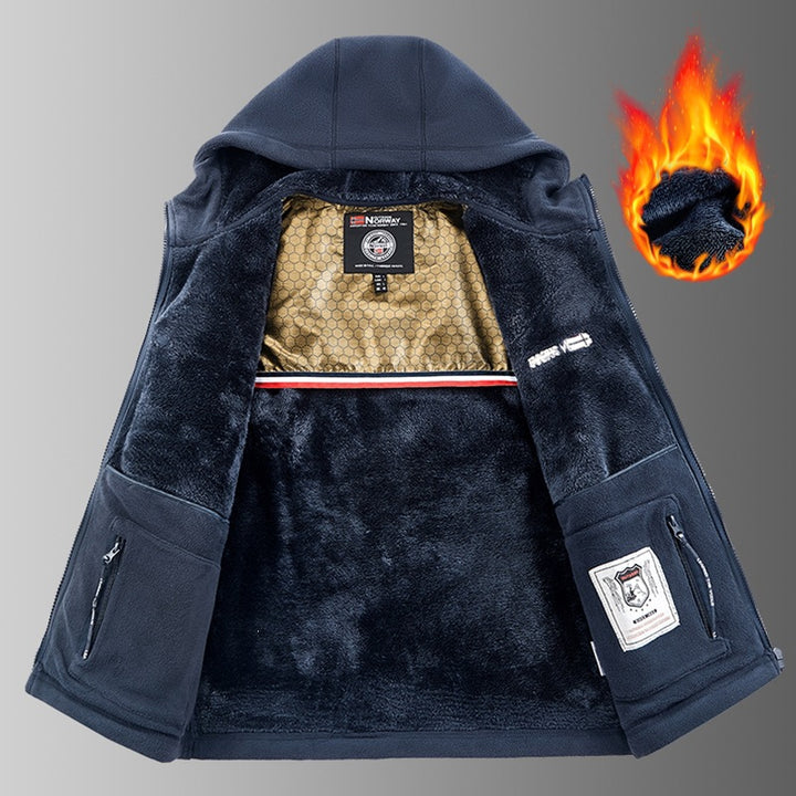 Herren Teddy-Fleece Kapuzenjacke mit wärmender Thermofütterung, Zwei-Wege-Reißverschluss & verdeckten Reißverschlusstaschen Drune