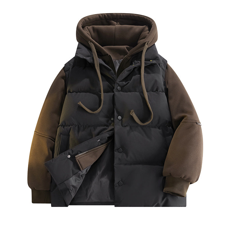 Herren Hybrid-Steppjacke mit Fleeceärmeln, Kapuze und verdecktem Druckknopfverschluss Drune