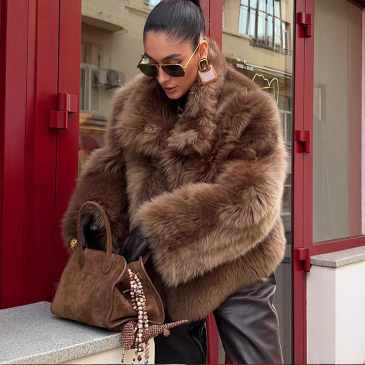 Damen Kurzjacke im Teddy‑Style mit voluminösem Schalkragen und soften Faux‑Fur‑Textur Drune