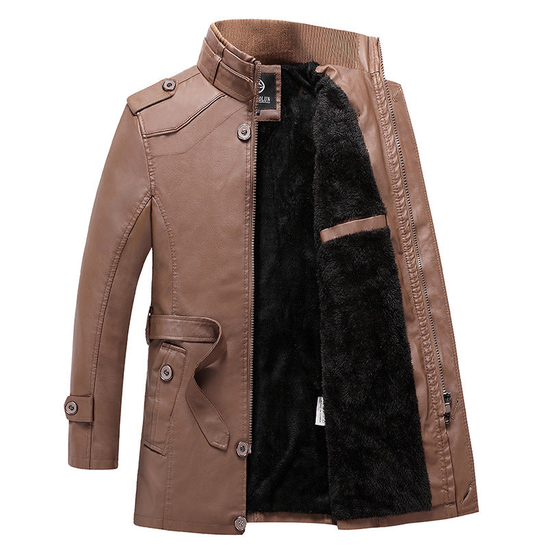 Herren Taillierter Leder-Trench mit Gürtel und Ziernähten Drune