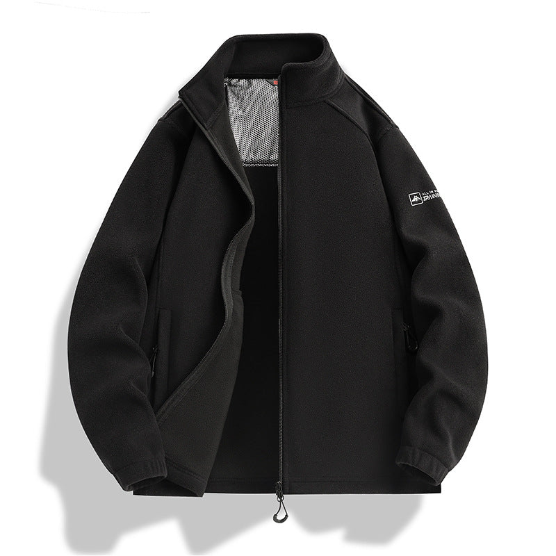 Herren Fleecejacke mit Stehkragen, Windabweisender Microfleece und Reißverschlusstaschen Drune