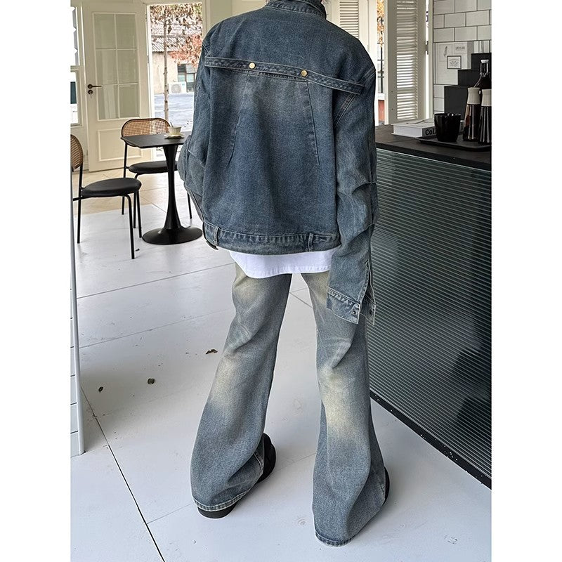 Damen Weite Jeans im lässigen Stil mit hohem Bund und einzigartiger Waschung Drune