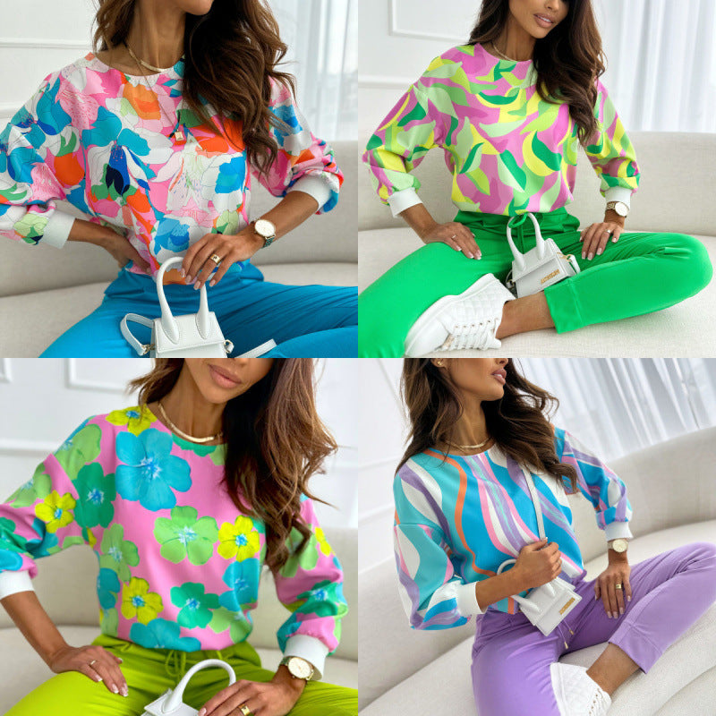 Damen Floral Print Freizeit Sweatshirt Drune