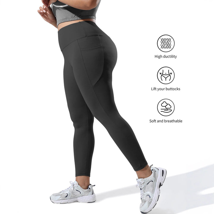 Damen High-Waist Sportleggings mit tiefer Seitentasche und stützendem Komfortbund Drune