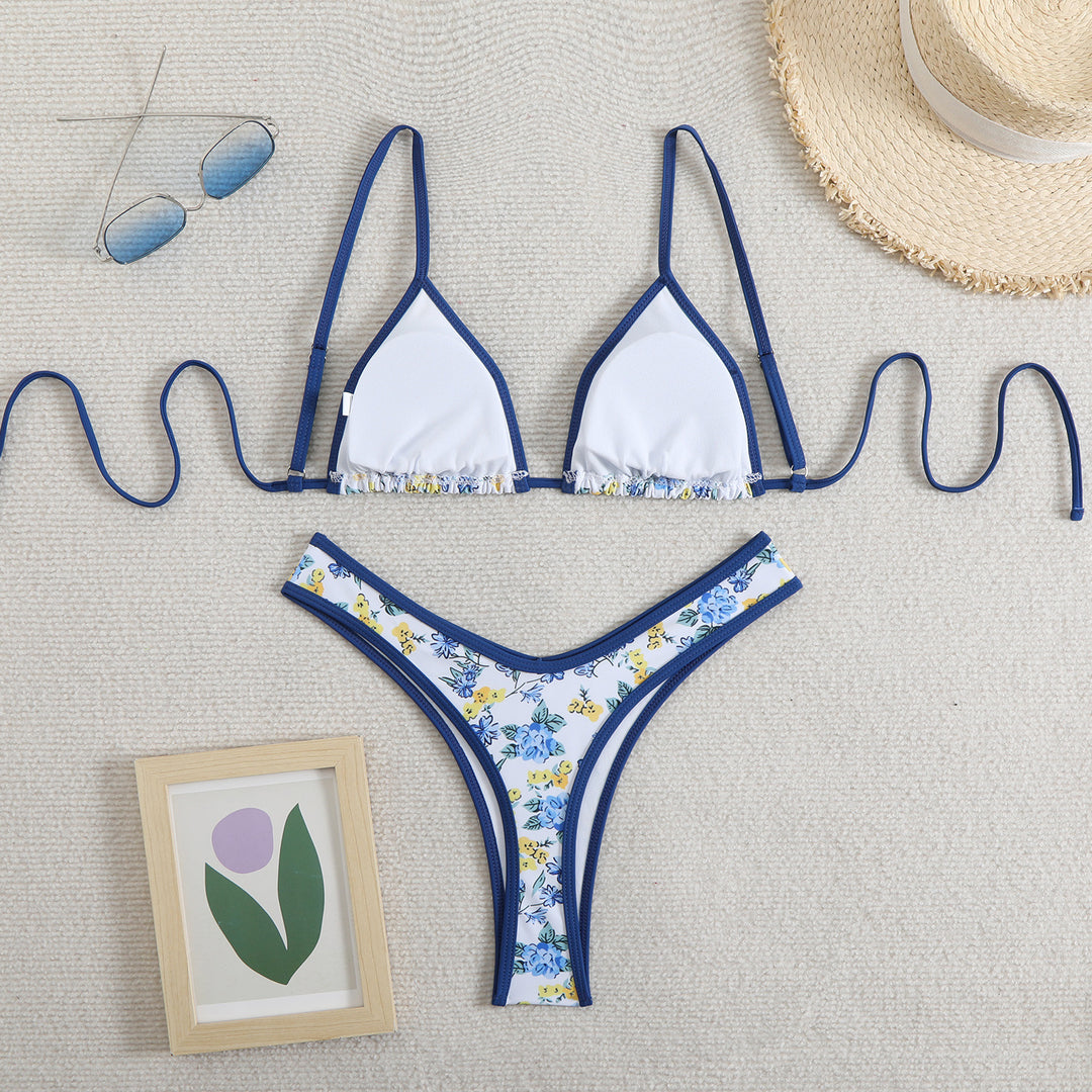 Damen Triangel-Bikini-Set mit floralem Muster und verstellbaren Trägern Drune