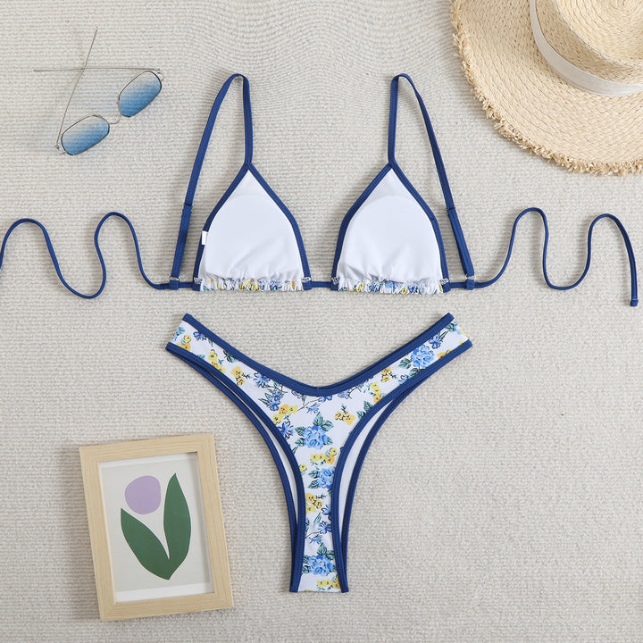 Damen Triangel-Bikini-Set mit floralem Muster und verstellbaren Trägern Drune