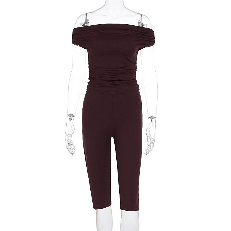 Damen Eleganter Jumpsuit mit Off-Shoulder Design und Raffungen Drune