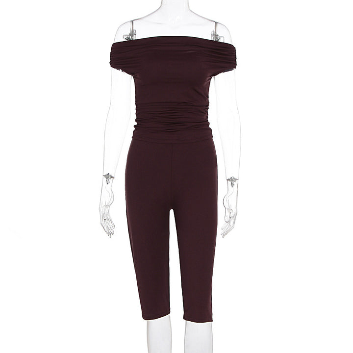Damen Eleganter Jumpsuit mit Off-Shoulder Design und Raffungen Drune