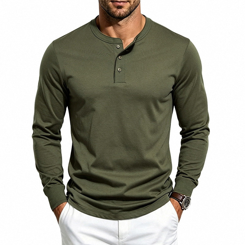 Herren Langarm-Henleyshirt aus feiner Waffelstruktur mit 3-Knopf-Leiste Drune