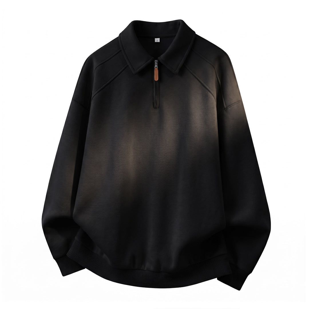 Unisex Relaxed-Sweatshirt im Polo-Look mit Polo‑Kragen, kurzem Reißverschluss und Raglanärmeln Drune