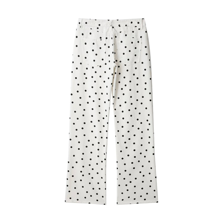 Damen Jeanshose mit weitem Bein, hohem Bund und Polka‑Dot‑Print Drune