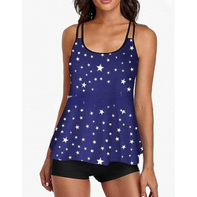 Damen Sportliches Tankini-Set mit bequemem Shorts und verstellbaren Trägern Drune