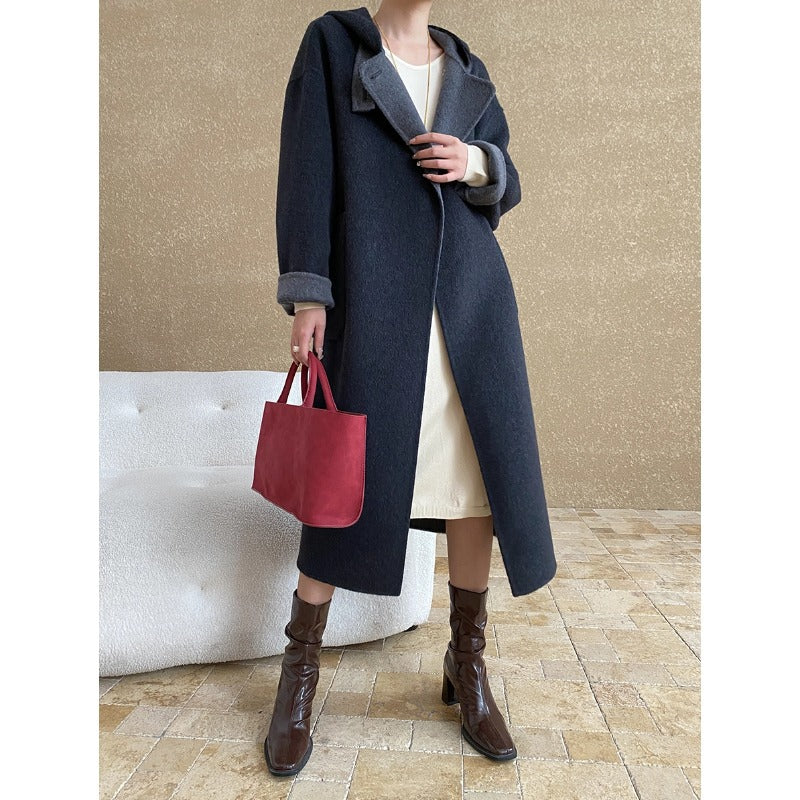 Damen eleganter Wickelmantel mit aufwendigen Kragendetails und warmen Futter Drune