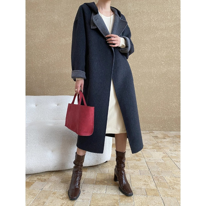 Damen eleganter Wickelmantel mit aufwendigen Kragendetails und warmen Futter Drune