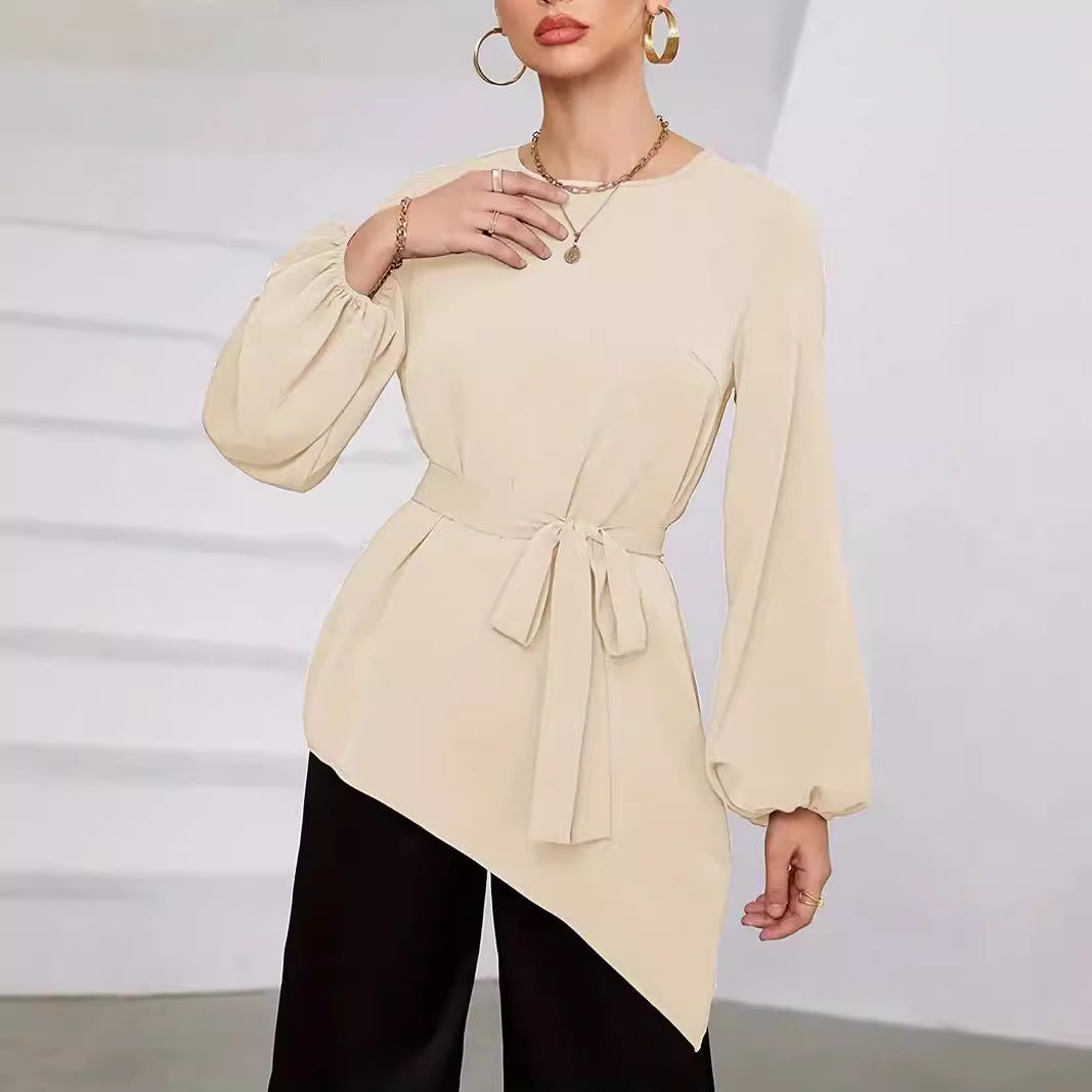 Damen Elegantes Wickelbluse mit langen Ärmeln Drune