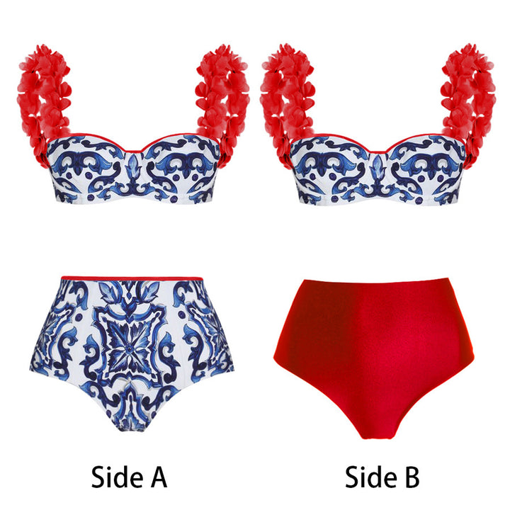 Damen eleganter Badeanzug mit Rüschendetails und passendem Maxirock Drune