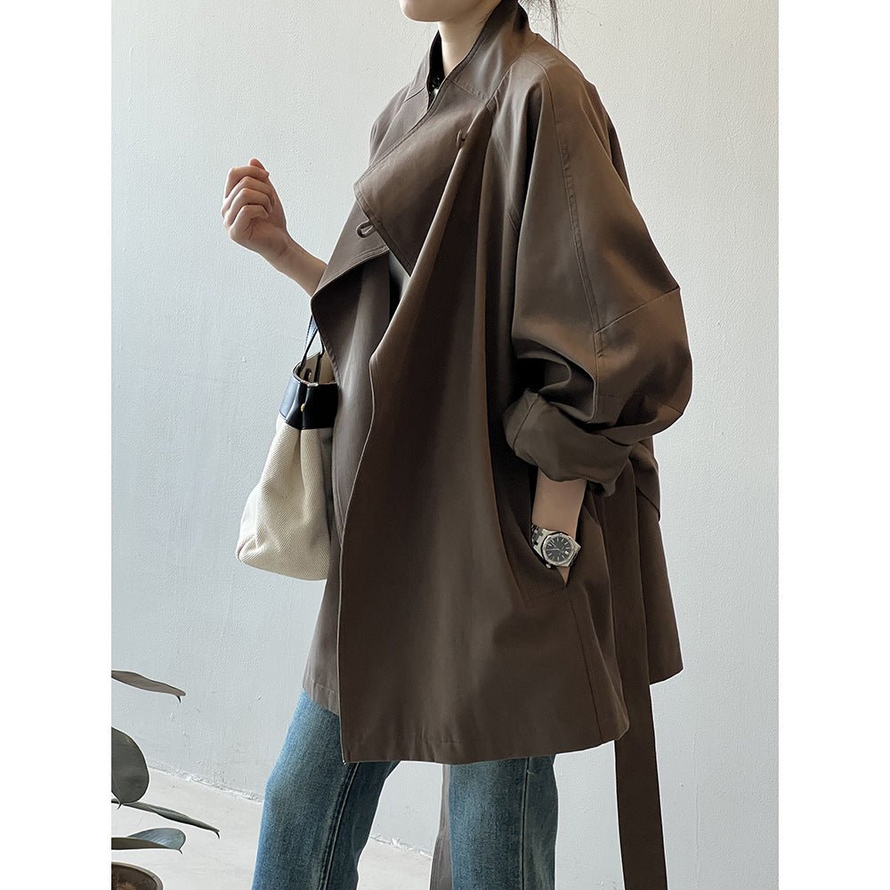 Drune | Wasserfallkragenmantel - Minimalistisches Chic - Leichte Schicht - Lässige Passform