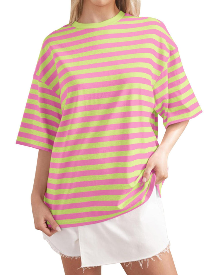 Damen Lässiges Oversized T-Shirt mit gestreiftem Muster Drune