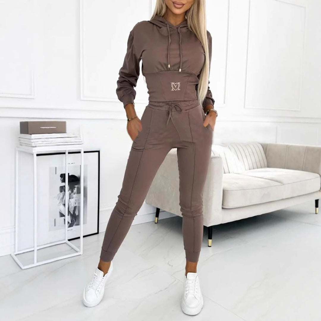 Damen Sportliches Jumpsuit-Set mit Kapuze und elastischem Bund Drune