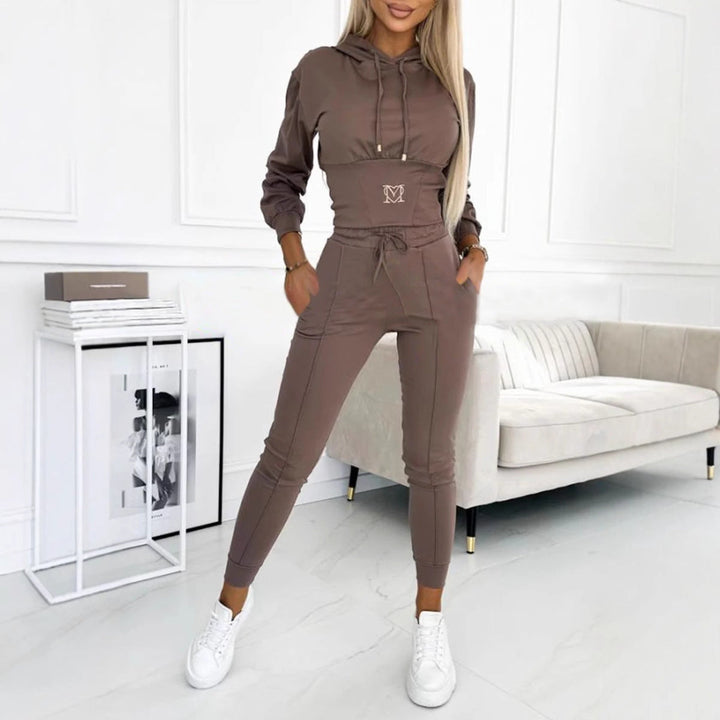 Damen Sportliches Jumpsuit-Set mit Kapuze und elastischem Bund Drune