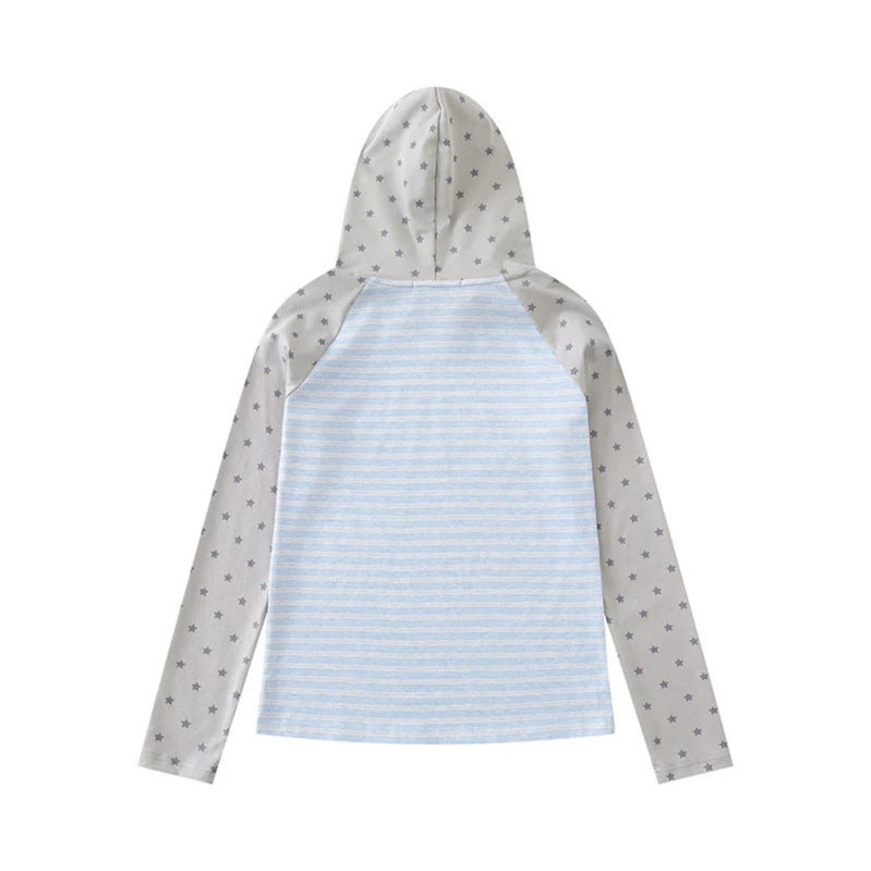 Damen Kapuzen-Langarmshirt im Raglanstil mit Sternärmeln und Noten-Print Drune