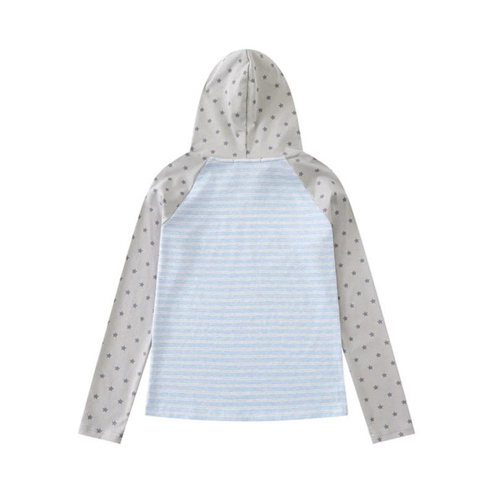 Damen Kapuzen-Langarmshirt im Raglanstil mit Sternärmeln und Noten-Print Drune