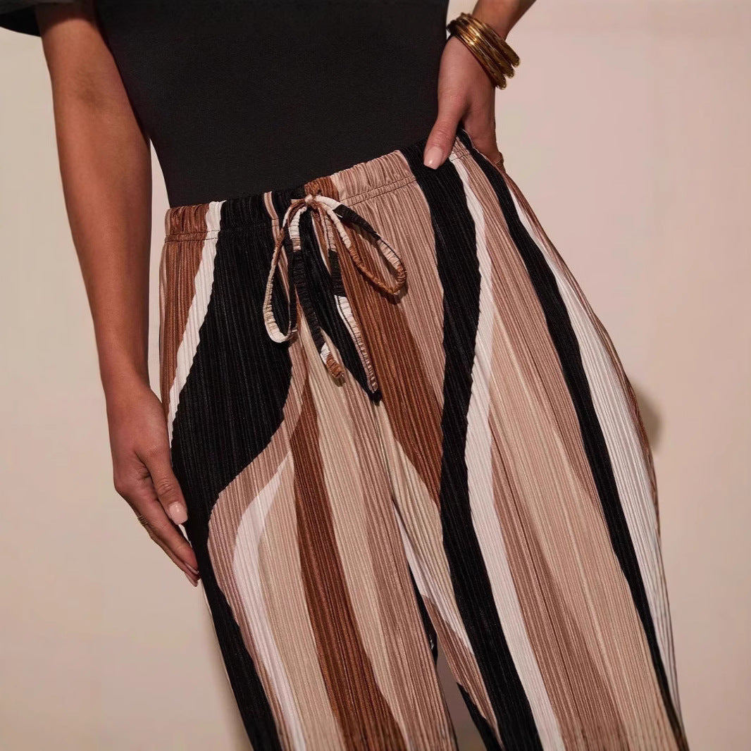 Damen Plissee-Hose mit weitem Bein und seitlichen Schlitzen Drune