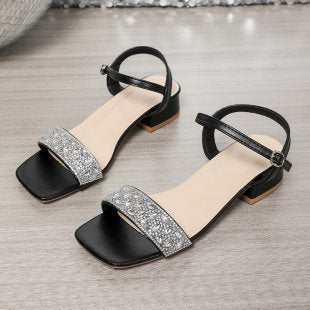 Damen Riemensandaletten mit funkelnder Strass-Applikation und elegantem Blockabsatz Drune