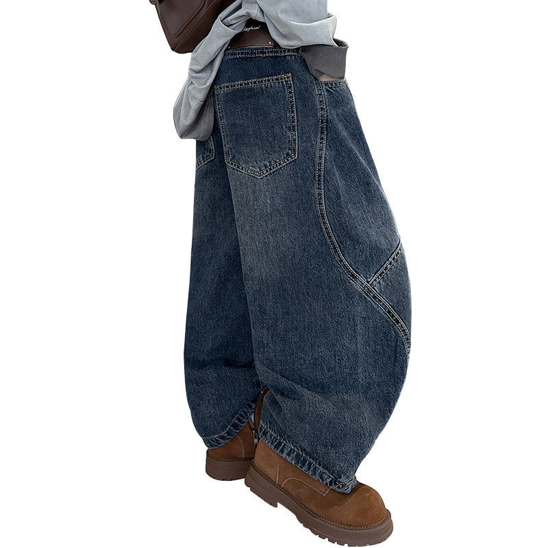 Damen weite Denim-Hose mit modernem Schnitt und einzigartigen Taschen Drune