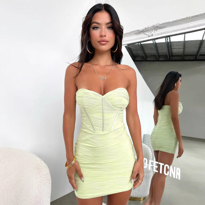 Damen verführerisches Minikleid mit herzförmigem Ausschnitt und raffinierter Raffung Drune