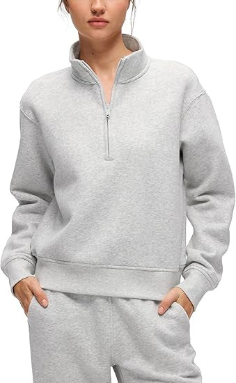 Damen Oversize-Sweatshirt mit halbem Reißverschluss, Stehkragen und Rippbündchen Drune