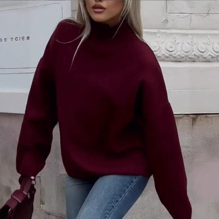 Damen Oversized Strickpullover mit hohem Kragen und lässiger Passform Drune