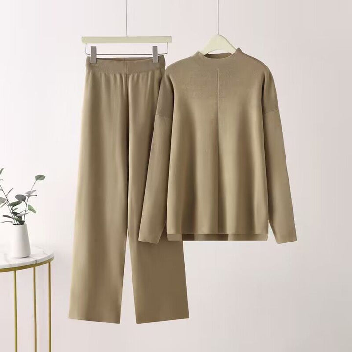 Damen elegantes Set aus langärmligem Oberteil und Palazzo-Hosen Drune