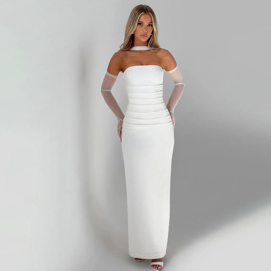 Damen Elegantes schulterfreies Abendkleid mit Flügelärmeln Drune